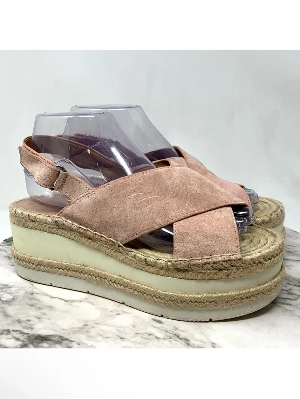 Marc Fisher Gandy Crossover Pink Suede Platform Espadrilles 8 Boho Coastal Chic